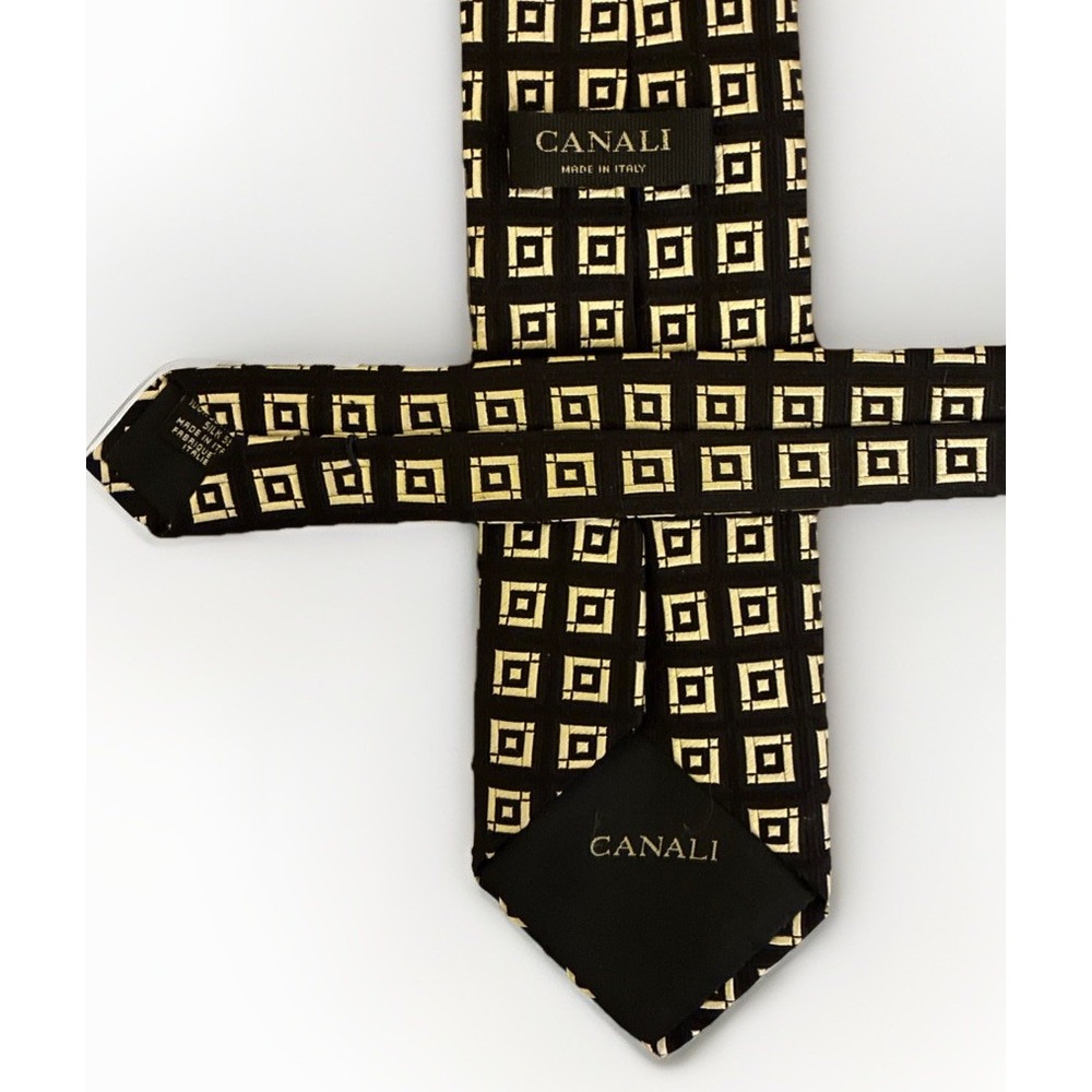 Canali 100% Silk Brown White Black Abstract Sq Men's Dress Tie Made In Italy EUC